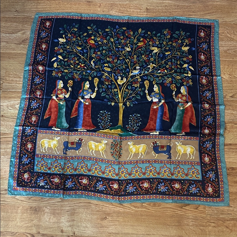 Scarfs Colorful Tree of Life Silk 100% 34x34